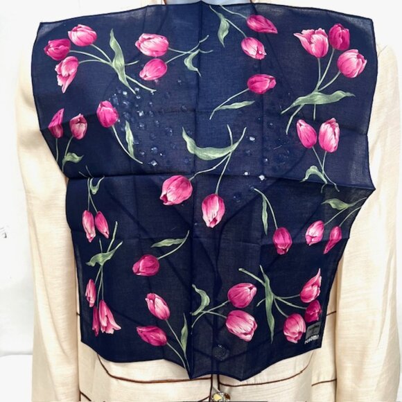 (2) Unused Perry Ellis & Renoma Mini Scarf/handker cottonPink Blue Floral-18"(11 - Picture 6 of 12